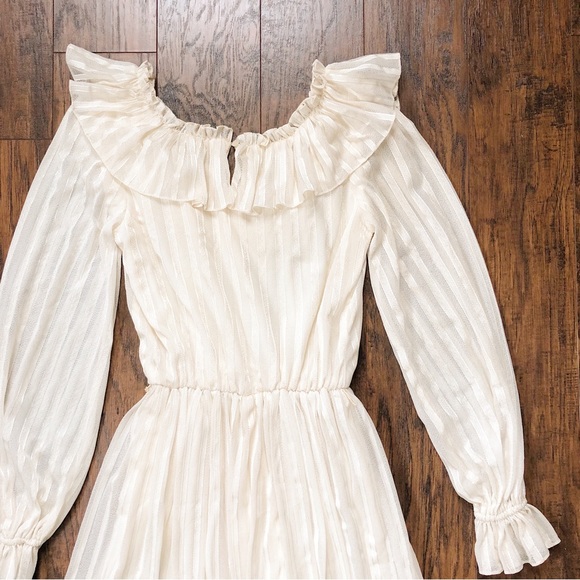 SOLD vintage • 70s cream maxi dress striped boho peasant fairy coquette bride - Picture 12 of 13